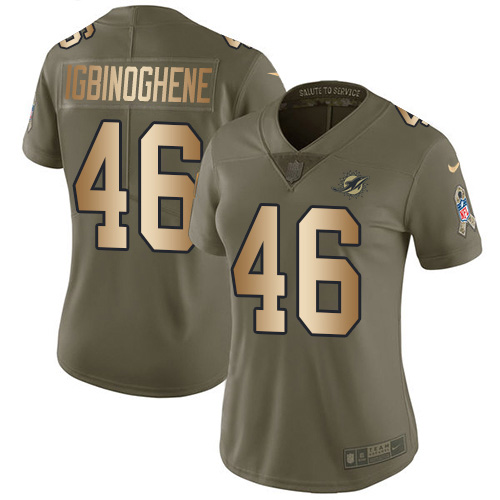 Nike Miami Dolphins #46 Noah Igbinoghene Olive Gold Women Stitched NFL Limited 2017 Salute To Service Jersey->women nfl jersey->Women Jersey